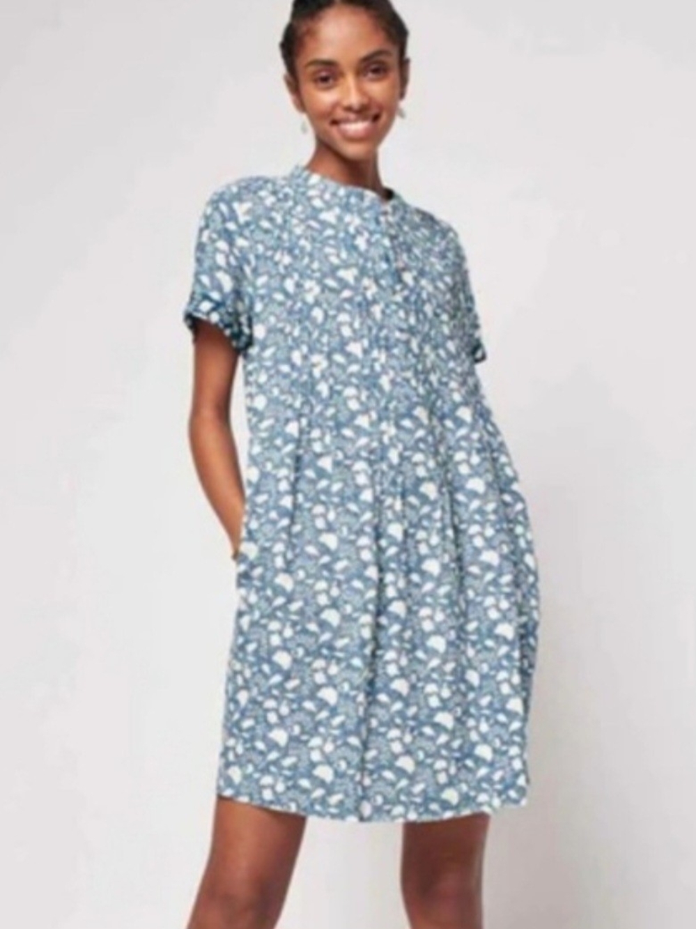 Faherty Blue Floral Tiered Short Dress